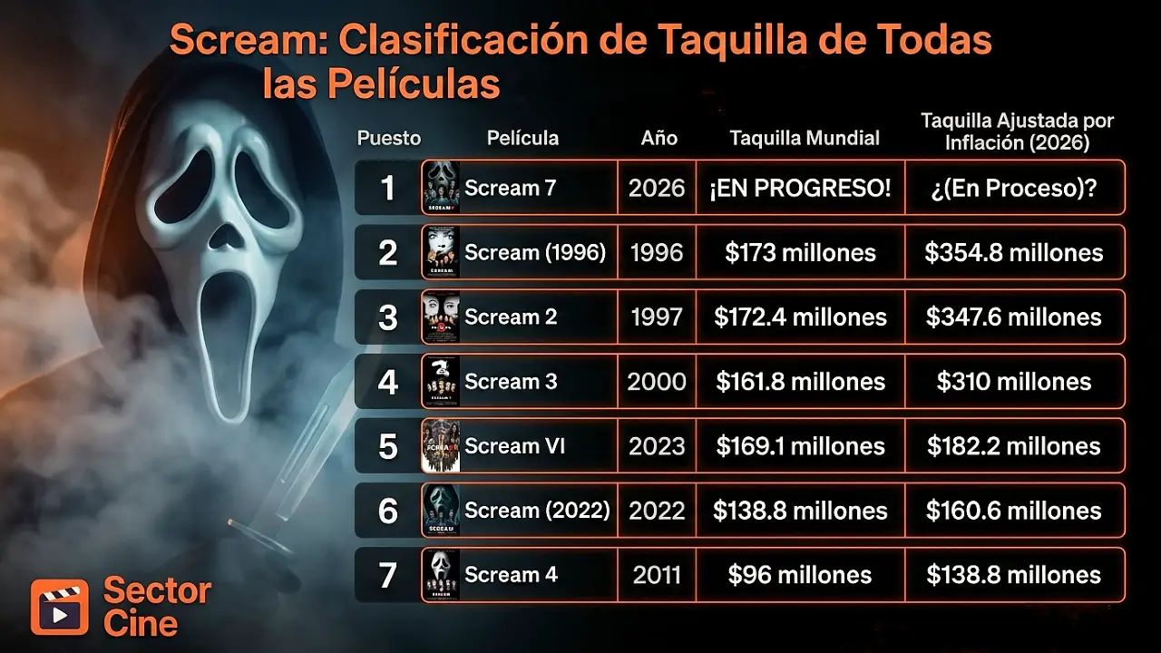Scream: Ranking de taquilla de todas las películas (Actualizado 2026)